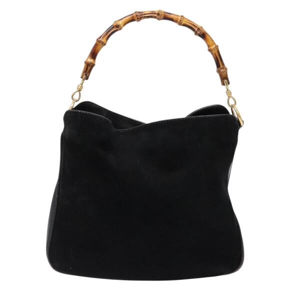 GUCCI Bamboo Hand Bag Suede Black Gold 001 1638 001 1638 - Picture 2 of 12